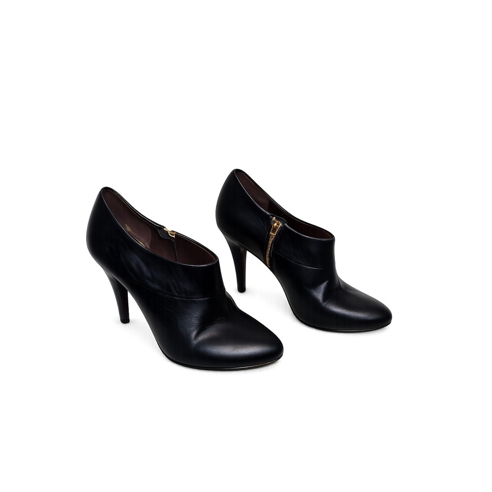 Aerin Leather Shooties Women 8 Black Good Stiletto Side Zip Almond Toe Heels